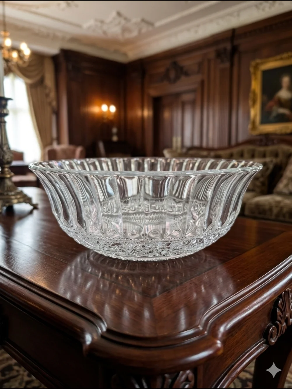 Clear Pressed Glass Serving Bowl - Elegant Home Dining Centerpiece